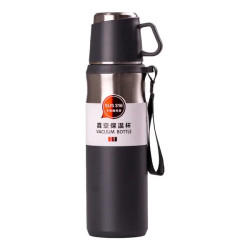 Термос з чашкою і ремінцем Happy Life 600 мл, сірий