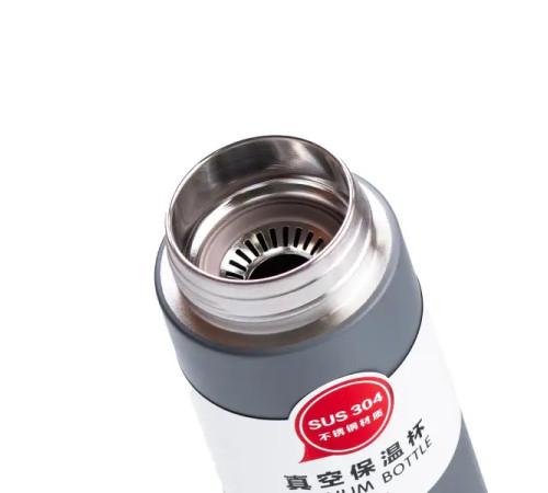 Термос з чашкою і ремінцем Happy Life 600 мл, сірий