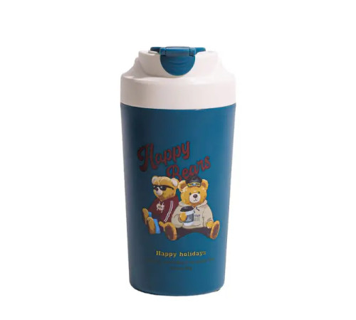 Термочашка Yiwu HP-14-15GR Bears 480 мл з керамічною колбою, синя