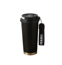 Термочашка Yiwu HP-14-17B Coffee 500 мл з ремінцем, чорна