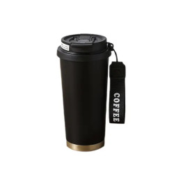 Термочашка Yiwu HP-14-17B Coffee 500 мл з ремінцем, чорна