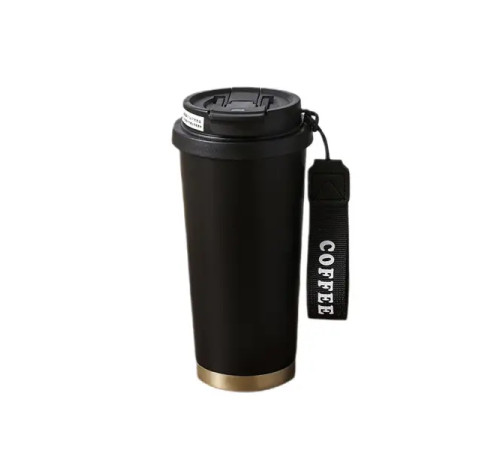 Термочашка Yiwu HP-14-17B Coffee 500 мл з ремінцем, чорна