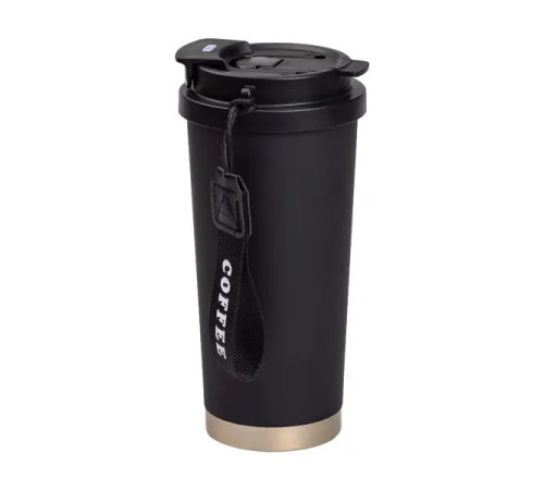 Термочашка Yiwu HP-14-17B Coffee 500 мл з ремінцем, чорна