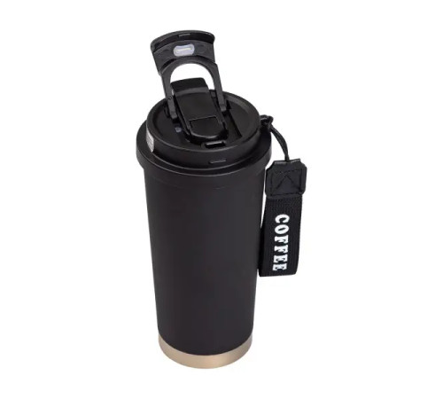 Термочашка Yiwu HP-14-17B Coffee 500 мл з ремінцем, чорна