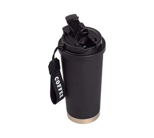 Термочашка Yiwu HP-14-17B Coffee 500 мл з ремінцем, чорна