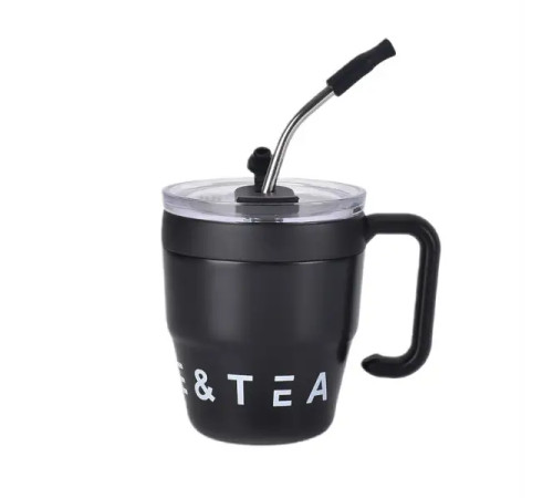 Термочашка Yiwu Coffee & Tea HP-14-23B 480 мл з трубочкою і подвійним відкриванням, чорна