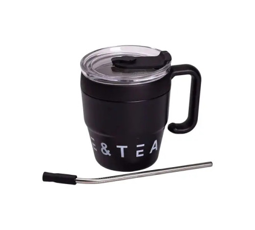 Термочашка Yiwu Coffee & Tea HP-14-23B 480 мл з трубочкою і подвійним відкриванням, чорна