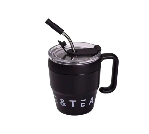 Термочашка Yiwu Coffee & Tea HP-14-23B 480 мл з трубочкою і подвійним відкриванням, чорна