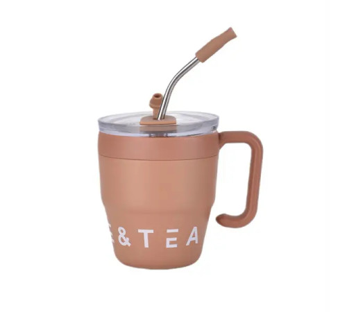 Термочашка Yiwu Coffee & Tea HP-14-23BR 480 мл з трубочкою і подвійним відкриванням, коричнева Термочашка Yiwu Coffee & Tea HP-14-23BR 480 мл з трубочкою і подвійним відкриванням, коричнева