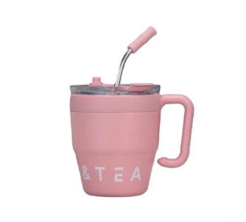 Термочашка Yiwu Coffee & Tea HP-14-23P 480 мл з трубочкою і подвійним відкриванням, рожева Термочашка Yiwu Coffee & Tea HP-14-23P 480 мл з трубочкою і подвійним відкриванням, рожева