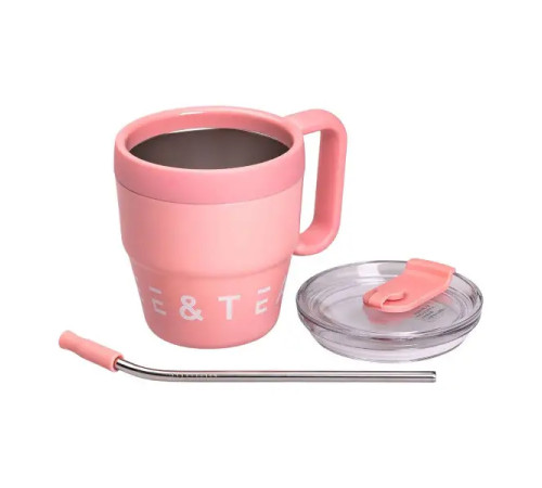 Термочашка Yiwu Coffee & Tea HP-14-23P 480 мл з трубочкою і подвійним відкриванням, рожева Термочашка Yiwu Coffee & Tea HP-14-23P 480 мл з трубочкою і подвійним відкриванням, рожева