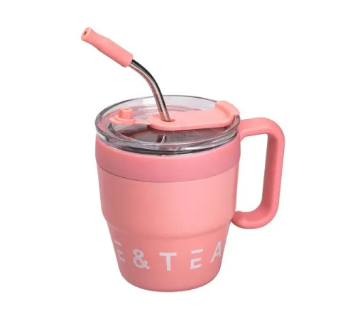 Термочашка Yiwu Coffee & Tea HP-14-23P 480 мл з трубочкою і подвійним відкриванням, рожева Термочашка Yiwu Coffee & Tea HP-14-23P 480 мл з трубочкою і подвійним відкриванням, рожева