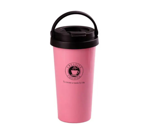 Термочашка Happy Life Creative Cafe Style 500 мл з ручкою, рожева