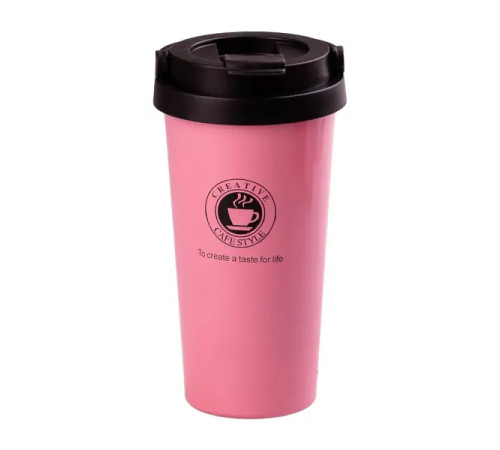 Термочашка Happy Life Creative Cafe Style 500 мл з ручкою, рожева