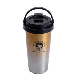 Термочашка Happy Life Creative Cafe Style 500 мл з ручкою, срібляста