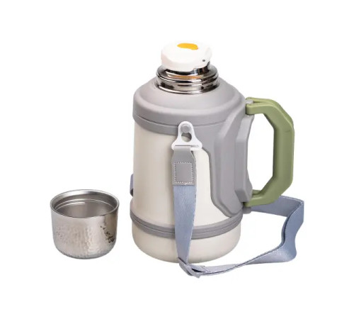 Термос Yiwu HP-14-21V туристичний Vacuum Cup 1,5 л з фліп кришкою та складаними ручками, сіро-зелений Термос Yiwu HP-14-21V туристичний Vacuum Cup 1,5 л з фліп кришкою та складаними ручками, сіро-зелений