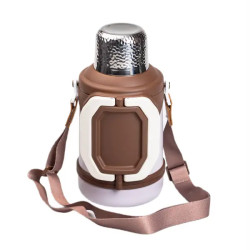 Термос Yiwu HP-14-21W туристичний Vacuum Cup 1,5 л з фліп кришкою та складаними ручками, коричнево-білий