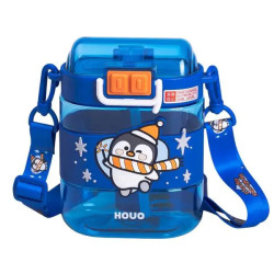 Дитяча пляшка для води Yiwu Dodo Penguin 560 мл з ремінцем, синя