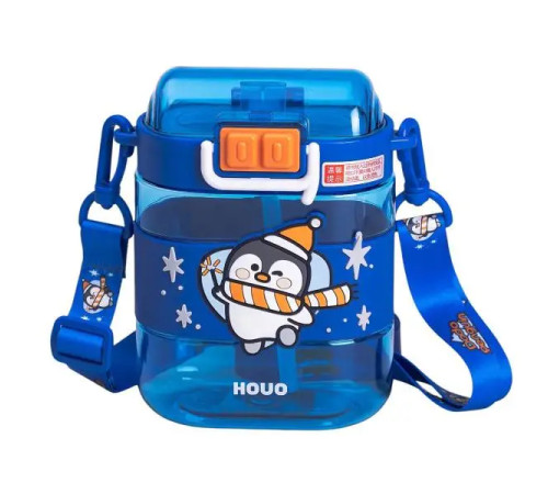 Дитяча пляшка для води Yiwu Dodo Penguin 560 мл з ремінцем, синя