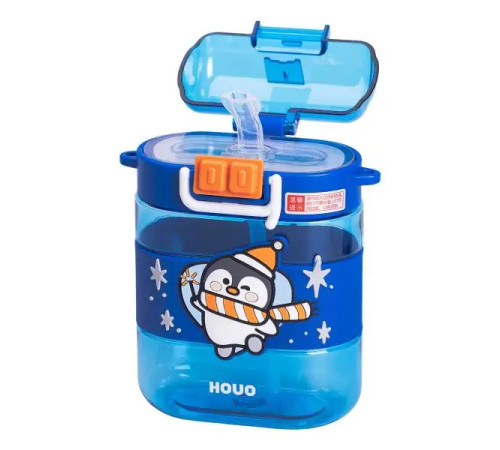 Дитяча пляшка для води Yiwu Dodo Penguin 560 мл з ремінцем, синя