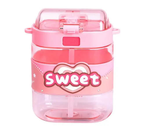 Дитяча пляшка для води Yiwu Sweet 560 мл з ремінцем, рожева
