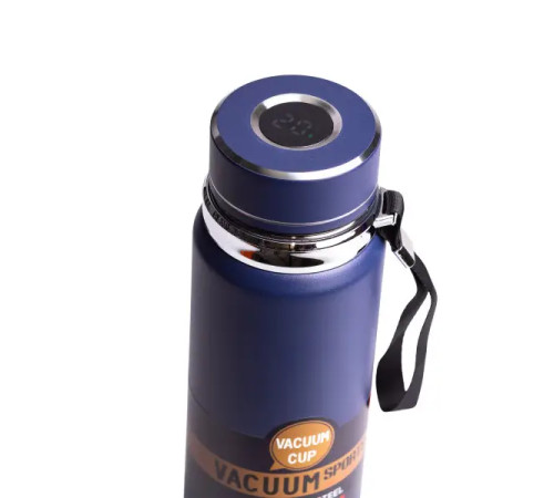 Термос Yiwu HP-14-30BL Vacuum Sports 1 л з датчиком температури та ситечком, темно-синій