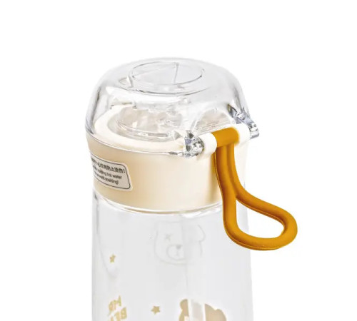 Пляшка для води Happy Life Bear 600 мл з кришкою на защіпці, помаранчева