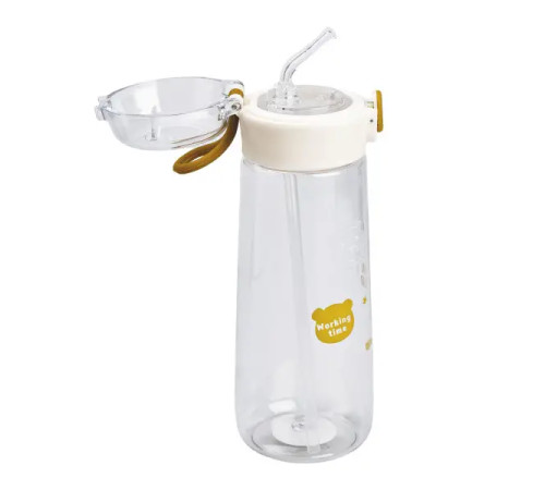 Пляшка для води Happy Life Bear 600 мл з кришкою на защіпці, помаранчева