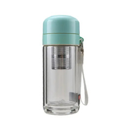 Термос скляний Yiwu Hexagram 240 мл з подвійними стінками та заварником, бірюзовий