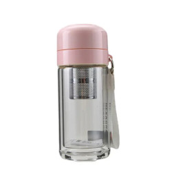 Термос скляний Yiwu Hexagram 240 мл з подвійними стінками та заварником, рожевий