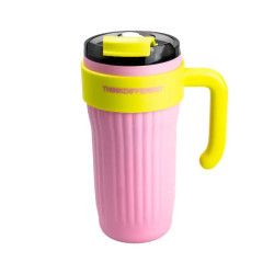 Термочашка Happy Life ThinkDifferent 860 мл з кришкою на защіпці та ручкою, рожево-жовта