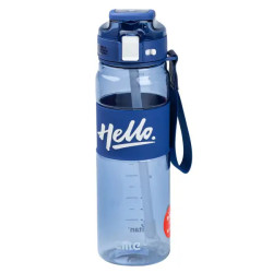 Пляшка для води спортивна Happy Life Hello 860 мл з ремінцем та ручкою, синя