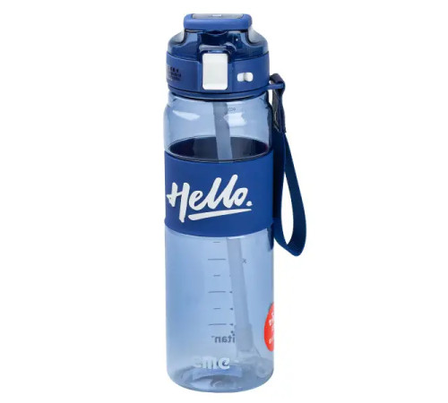 Пляшка для води спортивна Happy Life Hello 860 мл з ремінцем та ручкою, синя