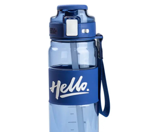 Пляшка для води спортивна Happy Life Hello 860 мл з ремінцем та ручкою, синя