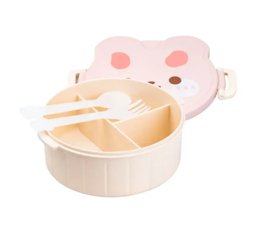 Ланч-бокс дитячий TS Kitchen зі столовими приборами Rabbit 18 х 18 х 7 см, рожево-білий