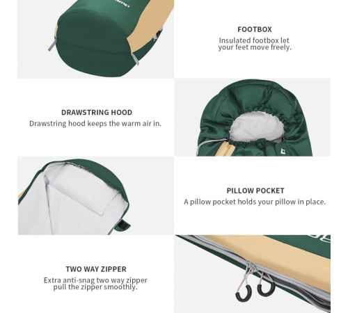 Спальний мішок KingCamp Breeze 215 см - зелений