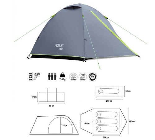 Намет для кемпінгу NILS CAMP EXPLORER NC6004 сірий Намет для кемпінгу NILS CAMP EXPLORER NC6004 сірий