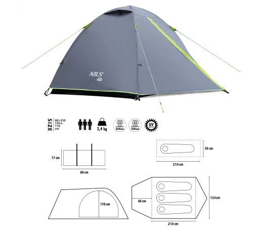 Намет кемпінговий NILS CAMP EXPLORER NC6004 сірий