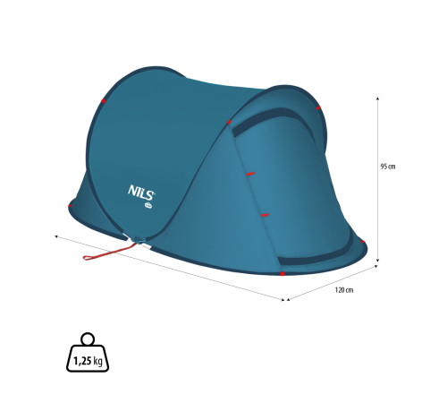  Намет двомісний саморозкладний NILS CAMP NC3743, 220 х 120 х 95 см, синій
