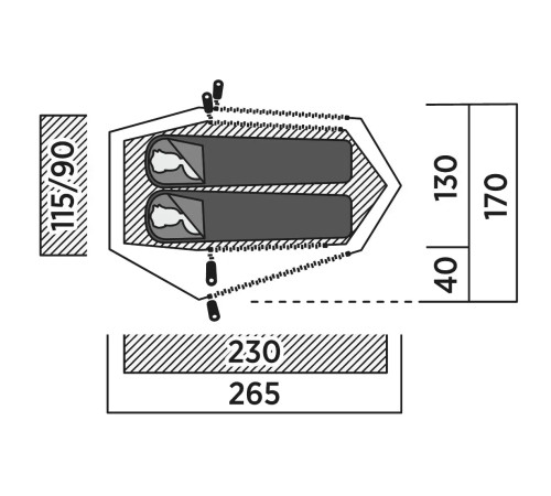 Намет двомісний Easy Camp Sarek 2, 265 х 95 х 170 см, темно-зелений