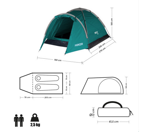 Намет двомісний NILS CAMP NC6010 Hiker, 275 х 150 х 105 см, зелений