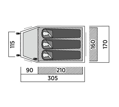 Намет тримісний Easy Camp Setesdal 3, 305 х 120 х 170 см, зелений