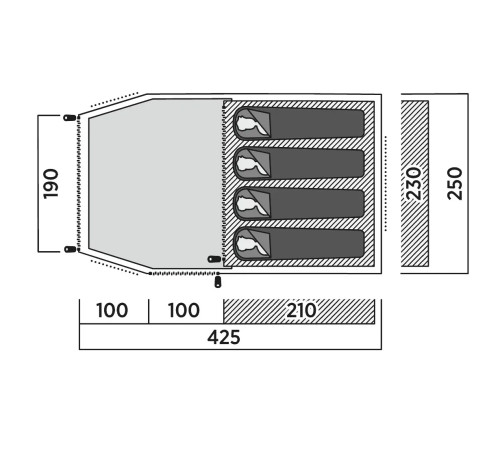 Намет чотиримісний Easy Camp Hemsedal 4, 425 х 130 х 250 см, зелений