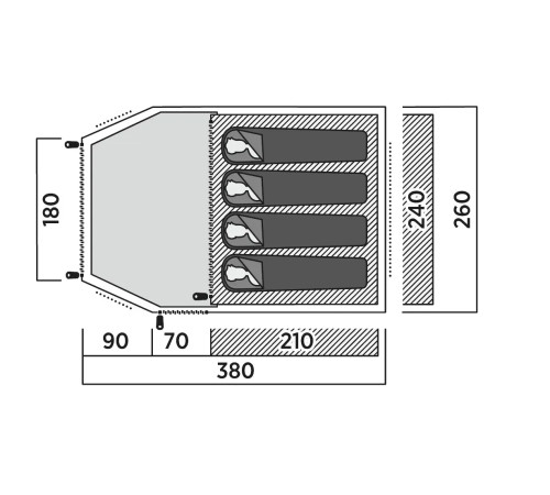 Намет чотиримісний Easy Camp Lomsdal 4, 380 х 150 х 260 см, зелений