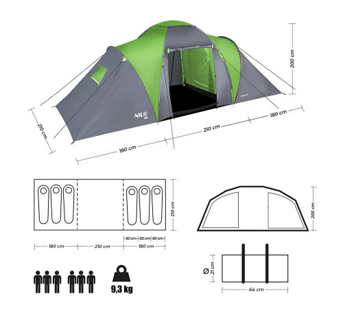 Кемпінговий намет NILS CAMP NC6031 HIGHLAND сіро-зелений