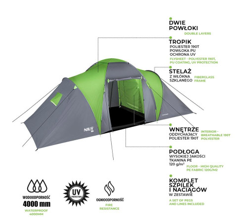 Кемпінговий намет NILS CAMP NC6031 HIGHLAND сіро-зелений