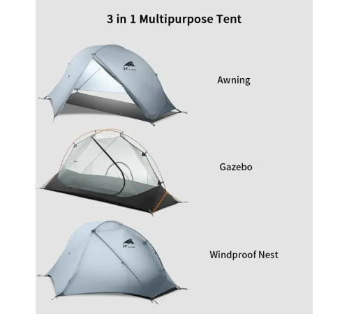 Намет одномісний 3F UL Gear Floating cloud 15D, сірий