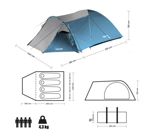Намет кемпінговий NILS CAMP NC6012 TREKKER сіро-блакитний