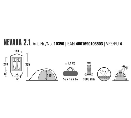 Намет двомісний High Peak Nevada 2.1 Deep Forest (10350) Намет двомісний High Peak Nevada 2.1 Deep Forest (10350)