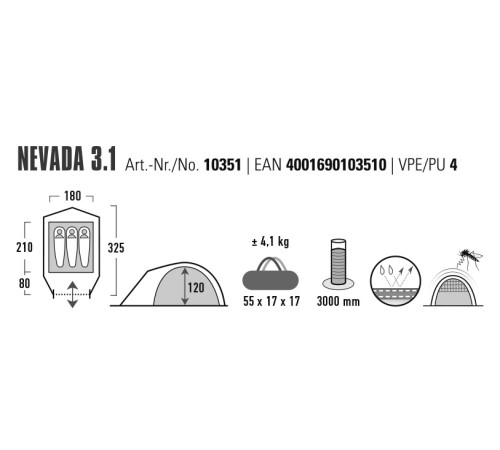 Намет тримісний High Peak Nevada 3.1 Deep Forest (10351) Намет тримісний High Peak Nevada 3.1 Deep Forest (10351)